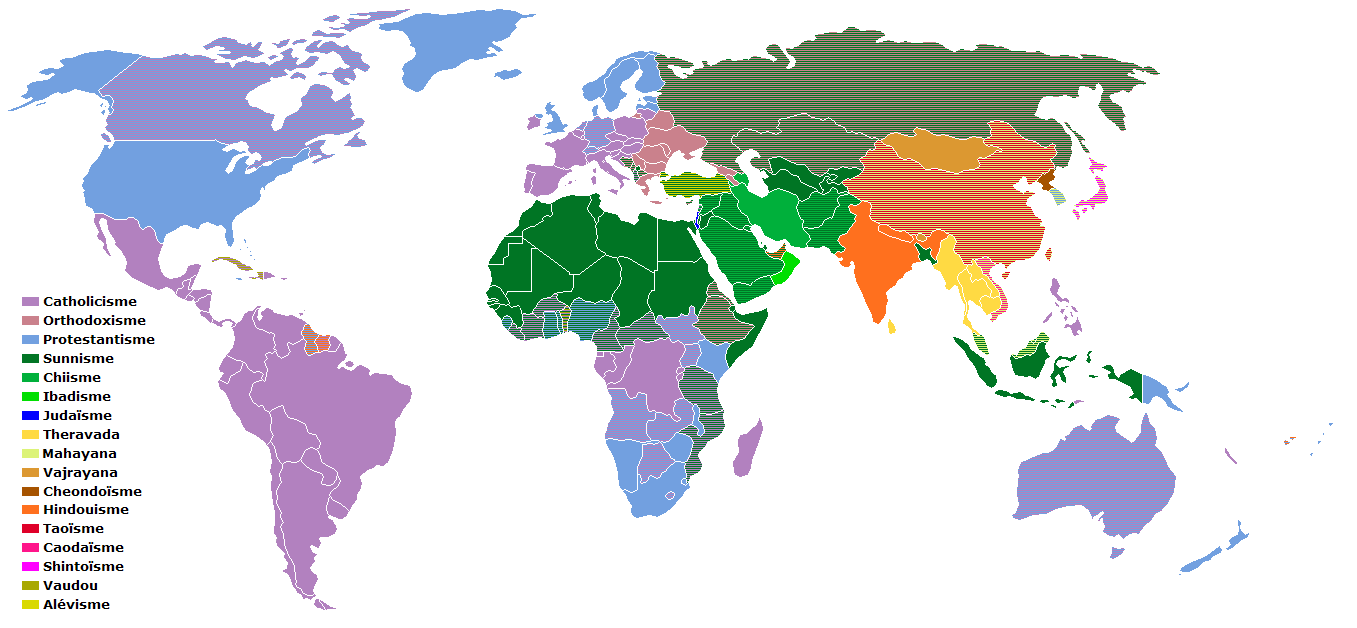 Les religions dominantes de chaque pays