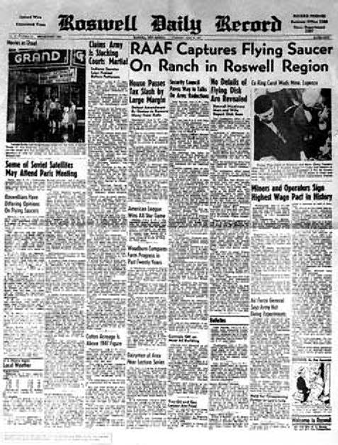 La Une du Roswell Daily Record du le mardi 8.