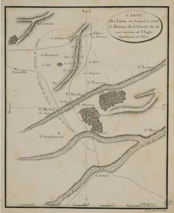 La chute de météores de L'Aigle est la 1ʳᵉ cartographiée de l'histoire