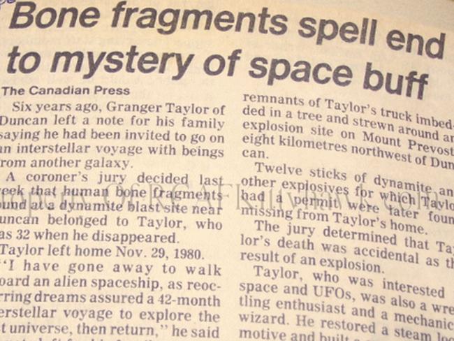 Bone fragments spell end to mystery of space buff, by The Canadian Press