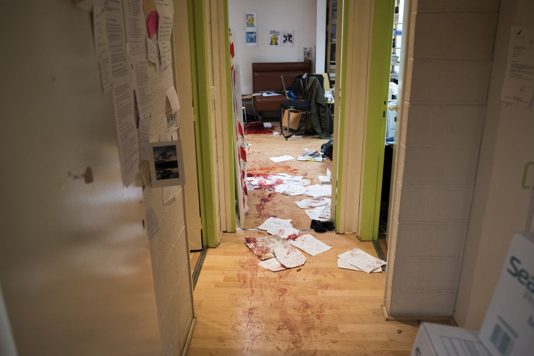 Les bureaux de Charlie Hebdo, après la tuerie