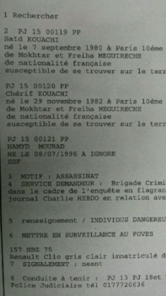 liste des personnes recherchées par la police en fin de journée